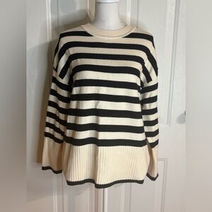 Industry Elegant Black and Ivory Striped Women's Sweater NWT size M
